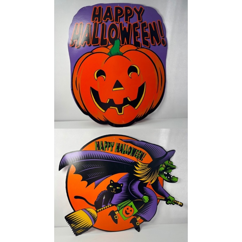 Vintage AGC Halloween Pumpkin Witch Black Cat Die Cut Decor American Greeting
